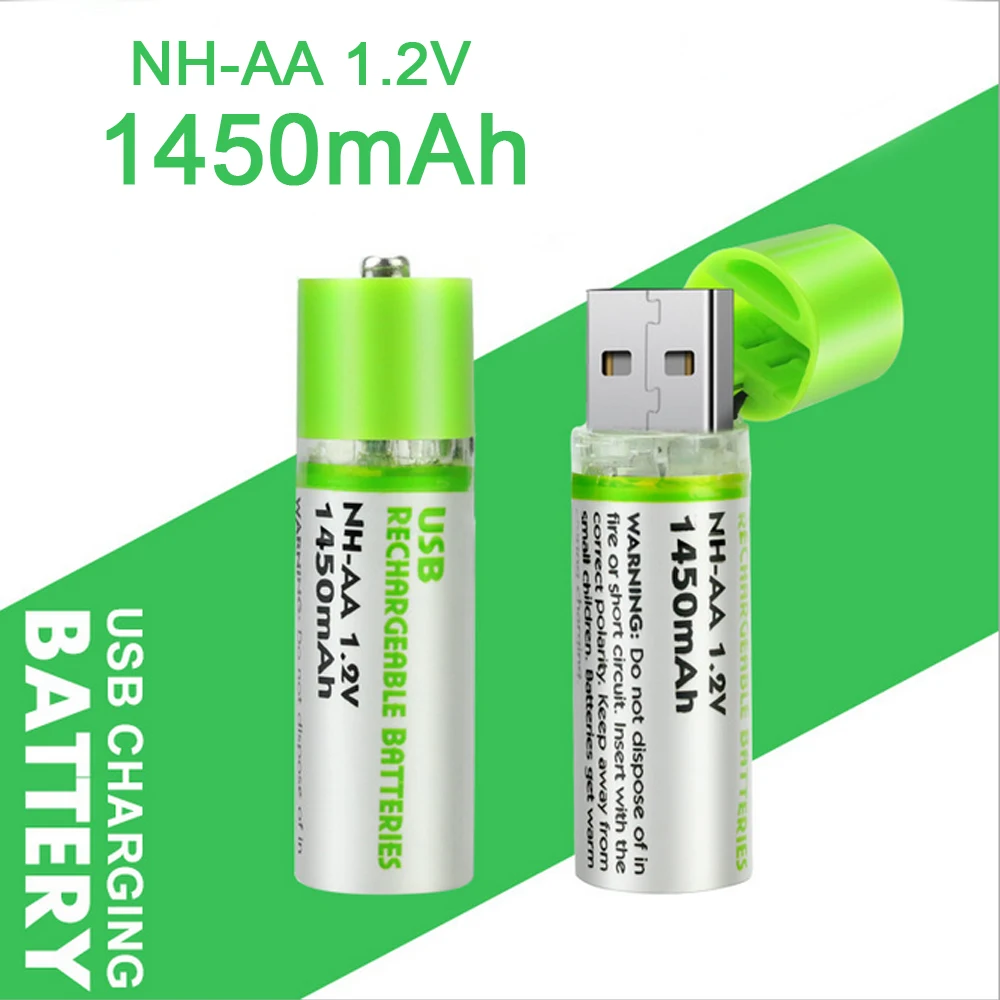 2PCS/LOT AA Battery 1.2V/1200mAh Ni MH Environmental USB Rechargeable