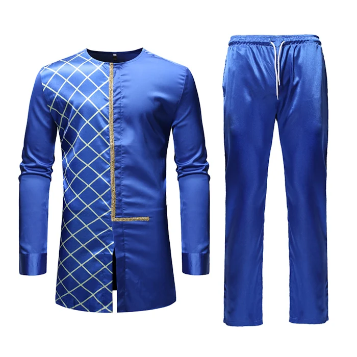 Африканский Топ dashiki брюки комплект из 2 предметов комплект одежды африканская Мужская одежда Повседневная африканская одежда для мужчин рубашка Дашики с брюками - Цвет: dark blue