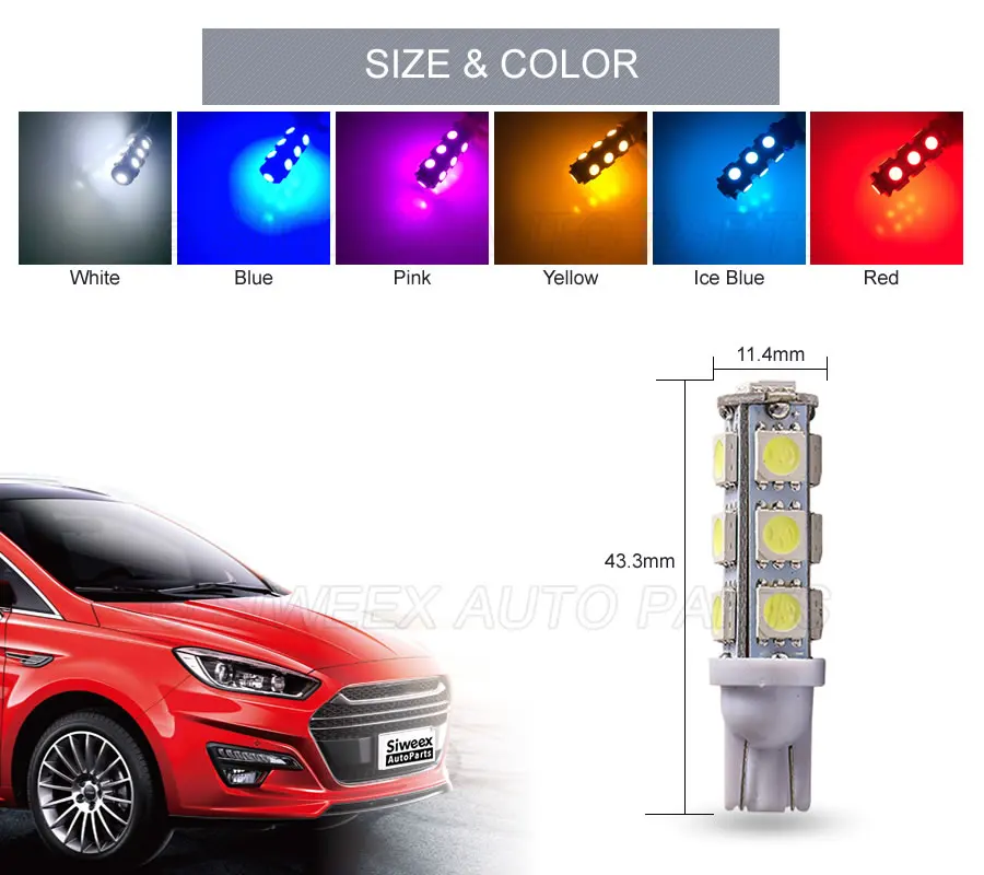 1 шт. T10 W5W 13 SMD 5050 светодиодный 194 168 192 авто боковые Габаритные светильник номерного