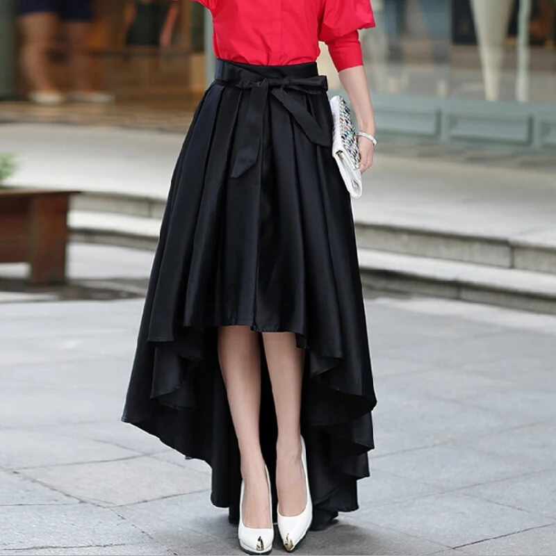 Aliexpress.com : Buy Satin Irregular Red/Black Long Skirt 2016 ...