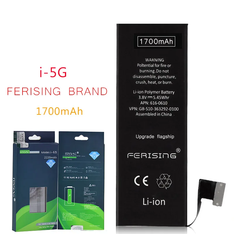 1700mAh FERISING For iPhone 5 5G 5S 5C SE high Capacity Battery Phone Polymer Internal bateria Replacement Batteries for iphone5