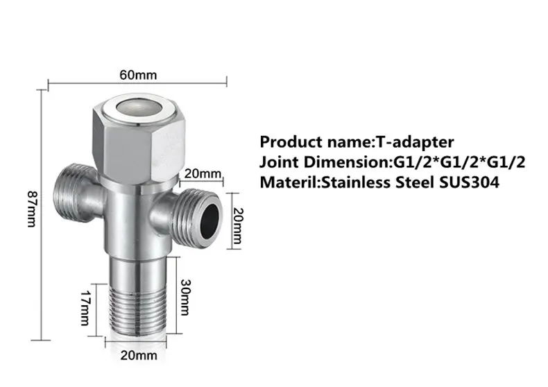 Temkunes Т-адаптер G1/2 наполнения клапаны для туалета Кухня Ванная комната раковины SUS304 Нержавеющая сталь угол клапаны