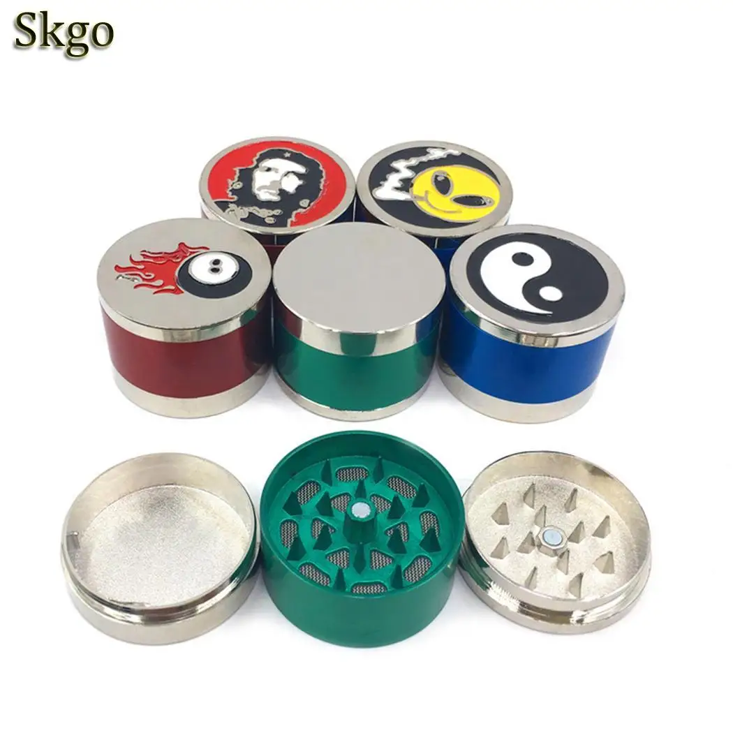 

Hot Sale Diameter 40mm Spot Paint Pattern Layers 3 Aluminum Spice Herbs Tobacco Storage Choppers Grinders Accessories