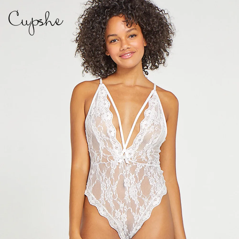 CUPSHE женское белье из чистого белого сетчатого кружева цельное сексуальное