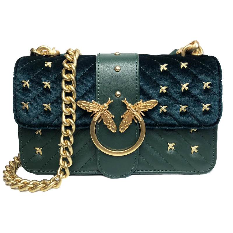 

Hong Kong Tide Brand Velvet Swallow Bag Chain Bag 2018 Autumn and Winter New Bacchus Handbags Shoulder Diagonal Small Square Bag