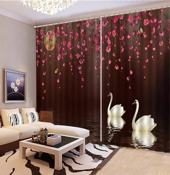 

Curtain 3D Fantasy Swan Lake Couple Swan 3d Animal Curtains Customize the Beautiful and Practical Curtains You Like