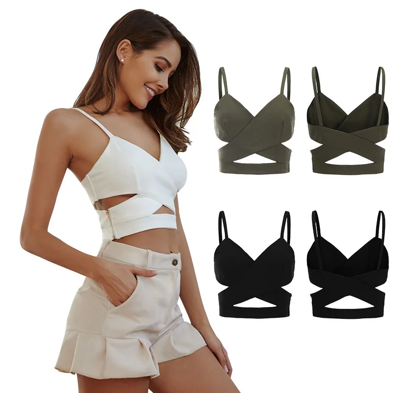 

Russia Free shipping Euro-American hot selling fashion sexy back cross knot back bottom solid color body-building crop top women