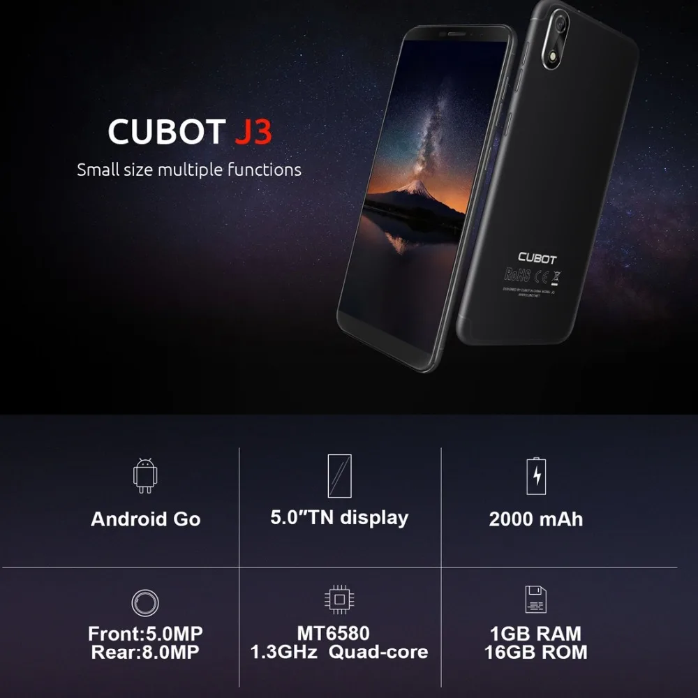 Оригинальный CUBOT J3 Face ID 5 0 дюймов Android GO мобильных телефонов Оперативная память 1