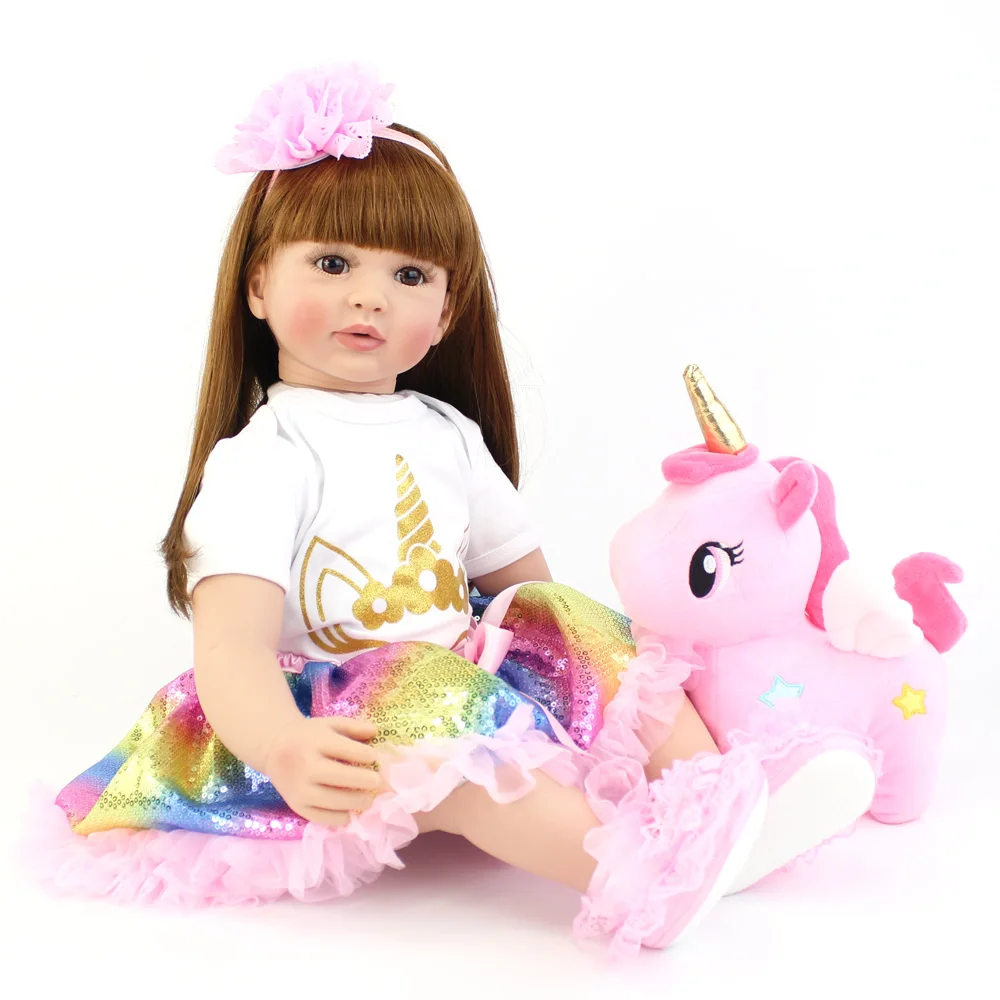 Bebês com Unicórnio Presente de Aniversário Tamanho Grande Silicone Vinil Reborn Boneca Brinquedo Lifelike Princesa Criança Tema Vivo Bebe Menina 60cm 12 Cheap Bonecas