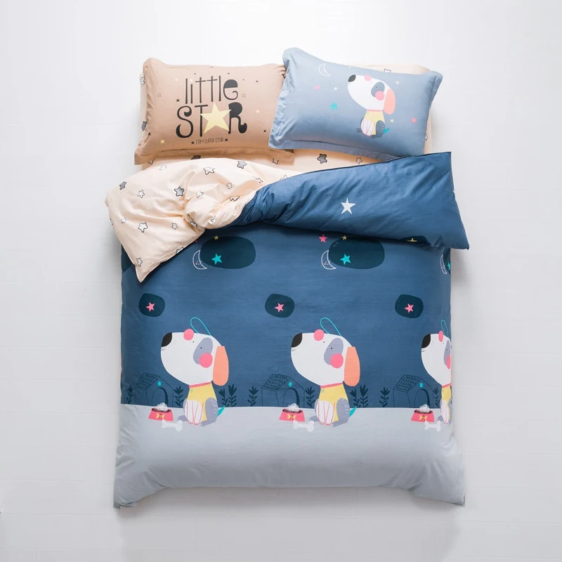 

TUTUBIRD 100% cotton blue dog puppy bedding set kid cartoon star style bedlinen bedclothes cute soft bed sheet pillowcases 4pc