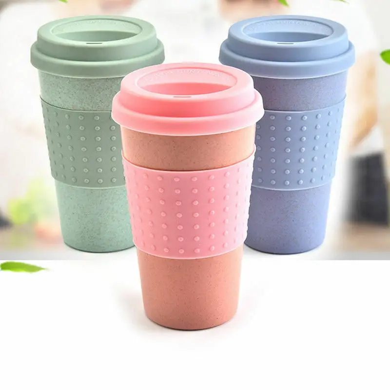 

New Plastic Wheat Straw Travel Coffee Mugs Coffee Cup With Travel Lid Easy To Go Portable Mug For Outdoor Camping Hiking Picnic