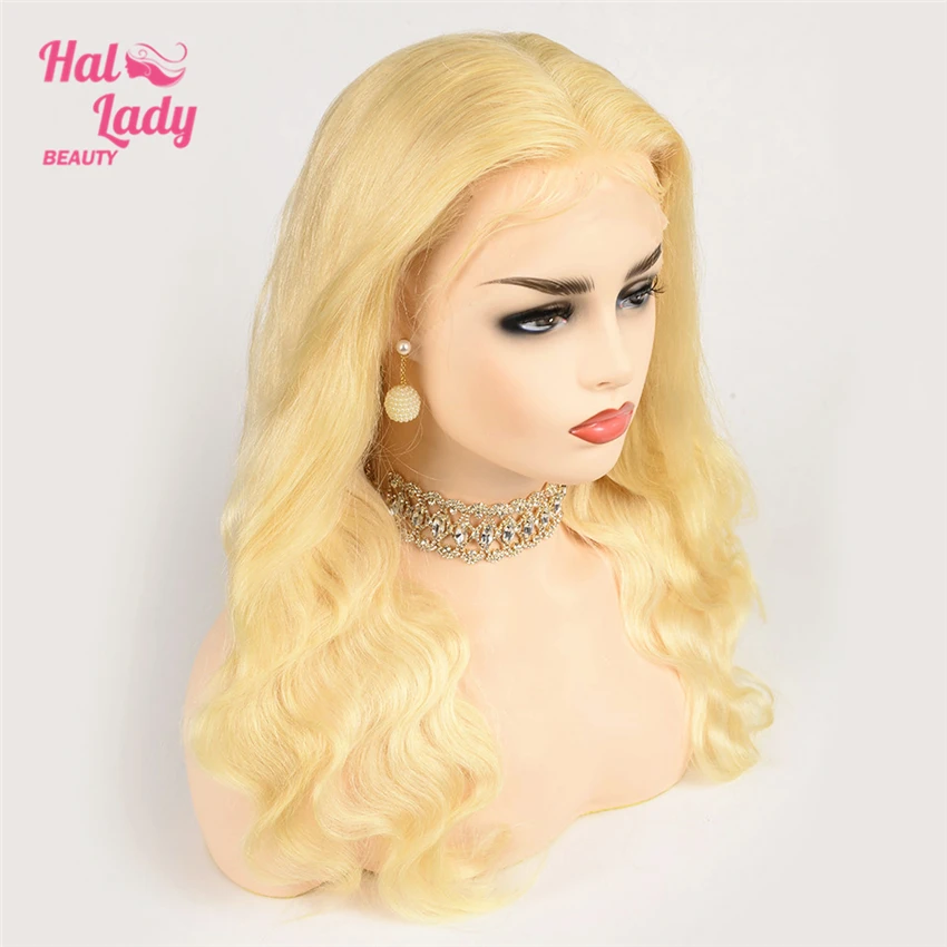 Halo Lady beauty 13x4 парики на шнурках 613 блонд 20 22 24 дюйма кружева спереди свободная часть бразильские волнистые человеческие волосы парик Remy