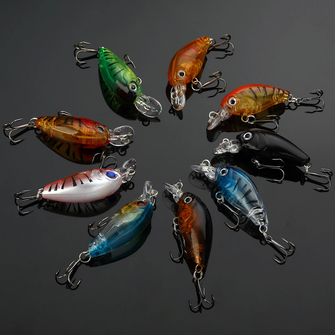 9Pcs/lot 4.5cm 4.g Plastic Fishing Lures Bass CrankBait 3D Eye Lures Hard Crank Bait Tackle Fishing Wobblers Bass With Hooks