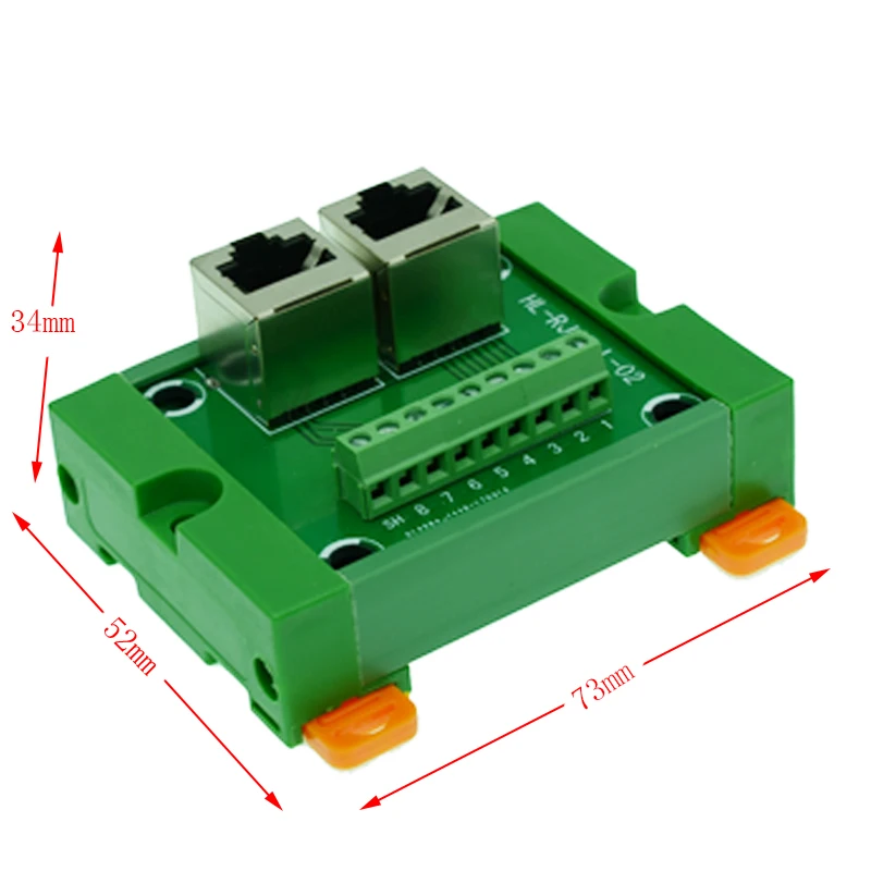 Electronics-Salon RJ11//RJ12 6P6C 4-Way Buss Board Interface Module with Simple DIN Rail Bracket.