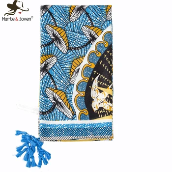 

Marte&Joven Novelty Mushroom Swallow Print Blue Scarf for Women Fantastic Pattern Autumn Winter Ladies Warm Pashmina Shawl Hijab