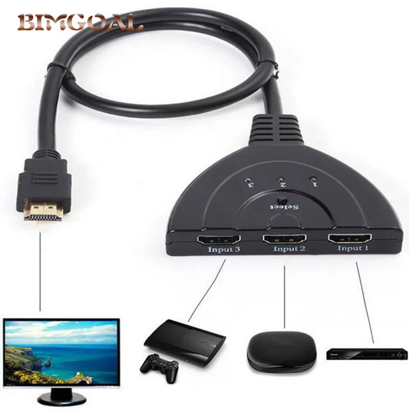 

HDMI 3X1 3 Port IN 1 OUT Pigtail HDMI Switch HDCP 1080P HD Hub V1.4B HDMI Switcher Splitter Adapter Cable For HDTV XBOX PS3 PC