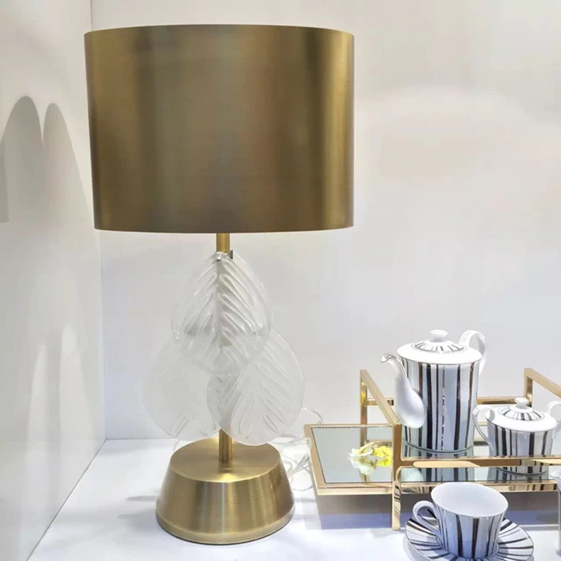 Conduziu a Lâmpada de Mesa para Sala Folha de Vidro Luxo Arte Deco Estar Única Pvc Tons Lâmpada Mesa Estudo Sala Leitura Luz Lamparas 14 High Quality Luzes e Iluminação