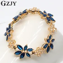 GZJY мода циркон цветок браслет Шампанское Золото Цвет зеленый/красный/черный/фиолетовый/Кристалл Голубой циркон браслеты с подвесками для женщин