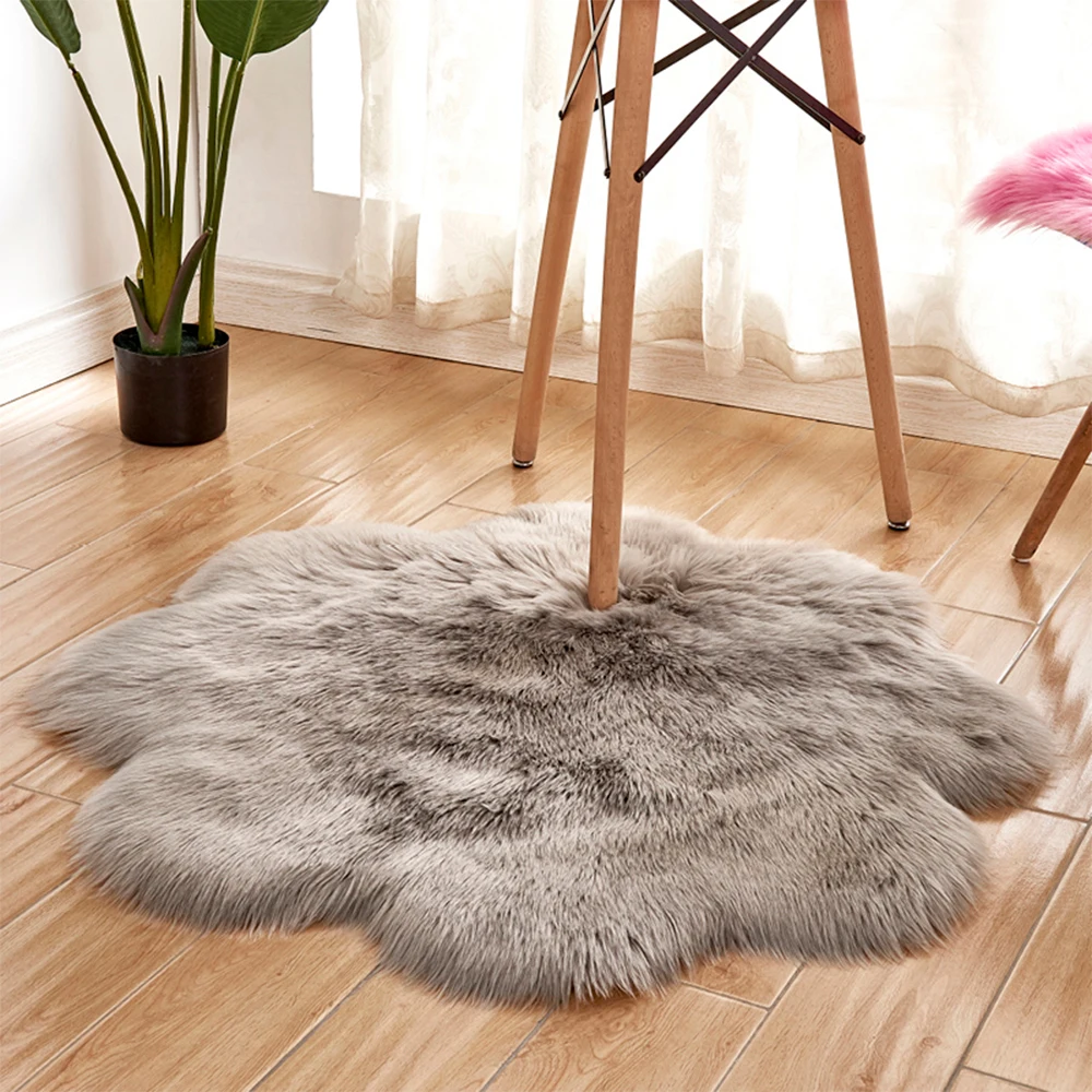 Artificial Sheepskin Fur Rug Acrylic Flower Soft Fluffy Carpet Bedroom Living Room Floor Furry Silky Plush Tapete 30/40/50/60cm - Цвет: A Grey