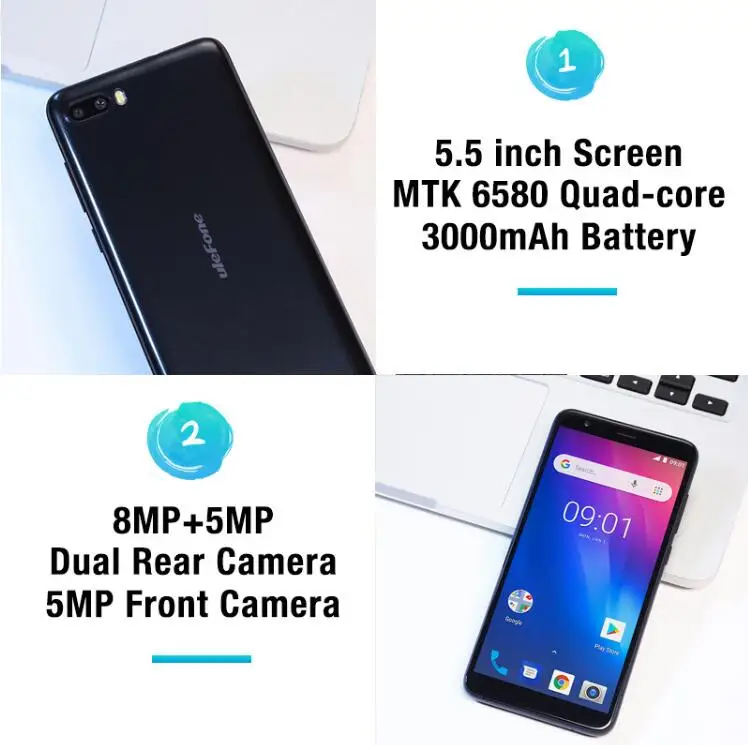 Ulefone S1 Face ID 3000 mAh 3g мобильный телефон 5 "18:9 полный Экран MT6580 4 ядра 1 GB + 8 Android 8MP