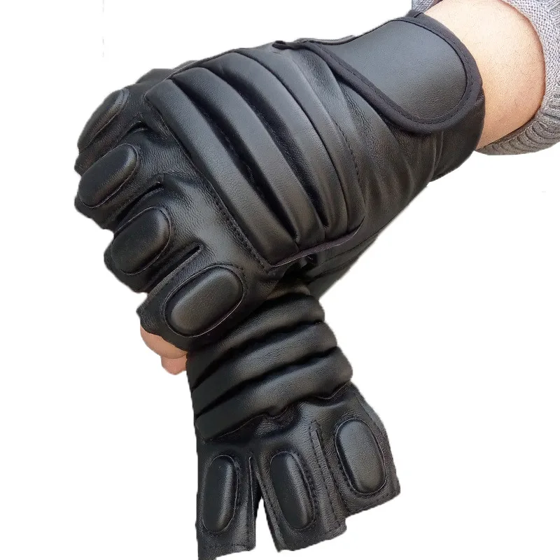 Длинные Классические мужские перчатки с полупальцами, кожаные черные перчатки без пальцев, мужские Перчатки для фитнеса, тактические латексные перчатки Guantes Ciclismo - Цвет: Black4