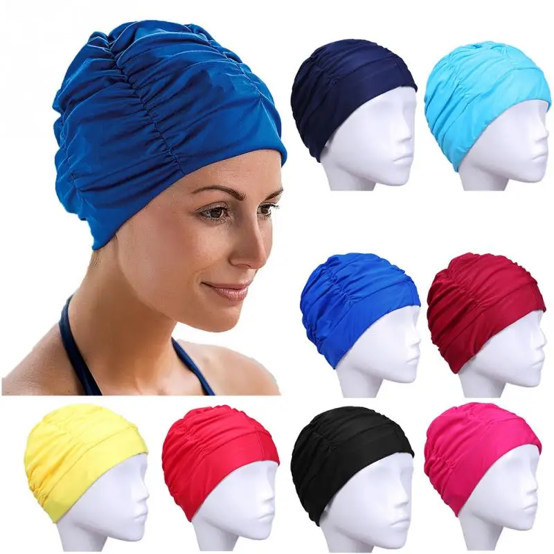 

1 Pc Drape Stretch Seaside Fold Swim Hat Lady Womens Girls Long Hair Swim Cap Stretch Hat Drape Bathing Swimming Cap
