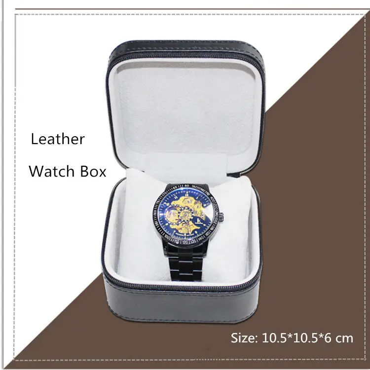 

Black Leather Watch Storage Boxes Single Mens Watch Package Box New Jewellry Gift Box With Zipper Can Customize LOGO