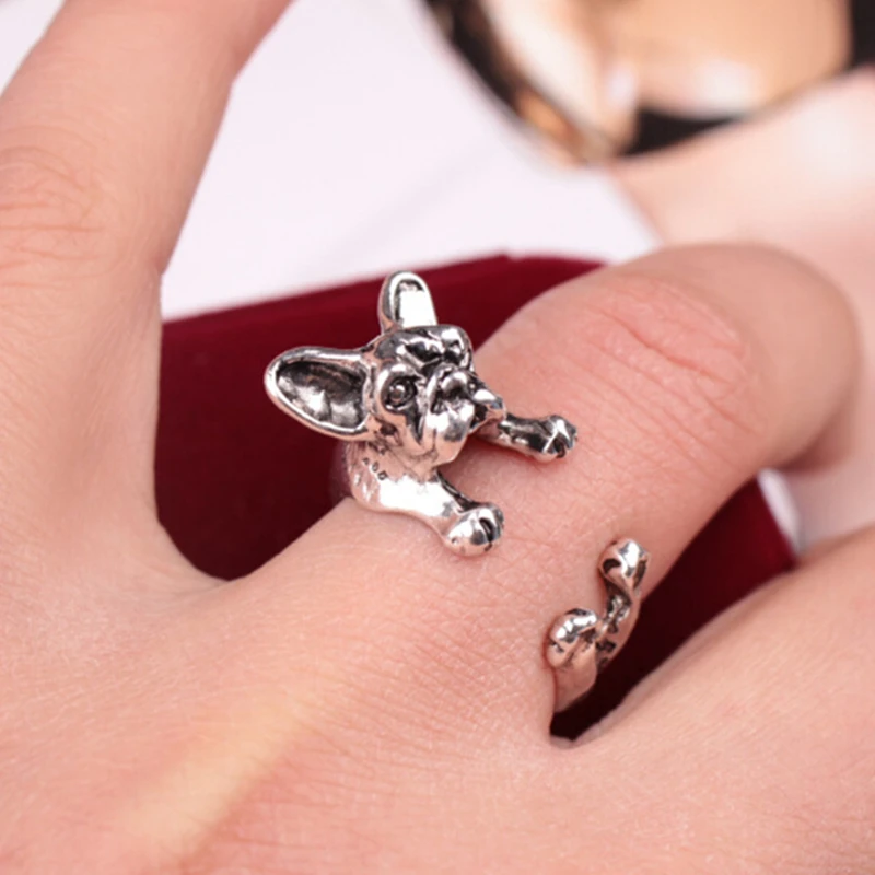

Vintage Jewelry England Bulldog Hippie Chic Ring Retro Animal Dog Rings Adjustable Ring