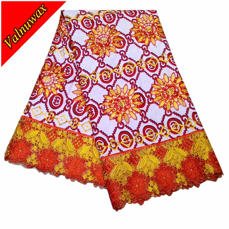 

High Quality African Wax polyester Lace Fabrics Nigerian Ankara Print Lace Fabric 6Yards / QD5306#