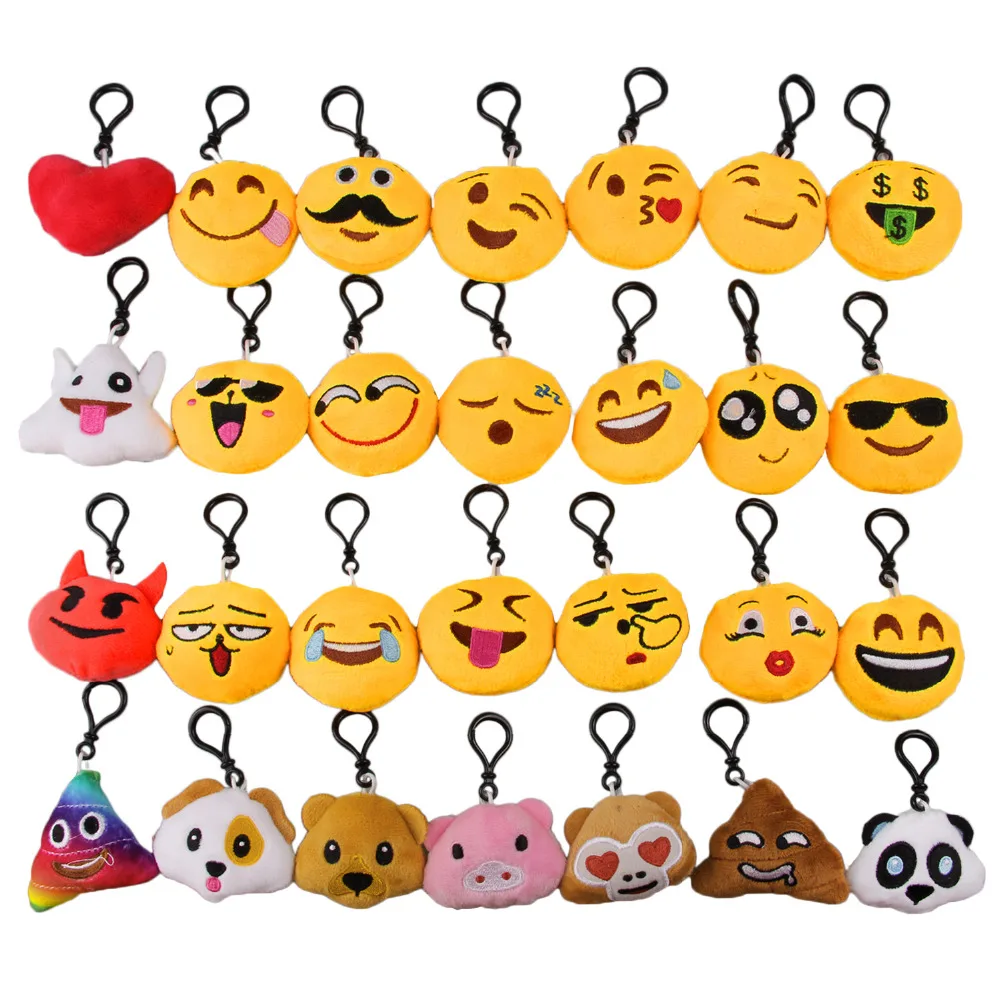 

28PCS Cute Kawaii Round Plush Face Smile Keychain Emoticon Keychains Stuffed Keyring Trinkets Pendant Bag Phone Chain Gift