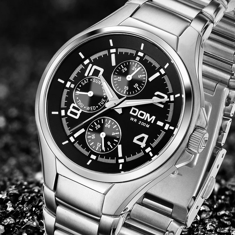 

DOM Men watches top brand luxury waterproof quartz stainless steelsport for MS-376