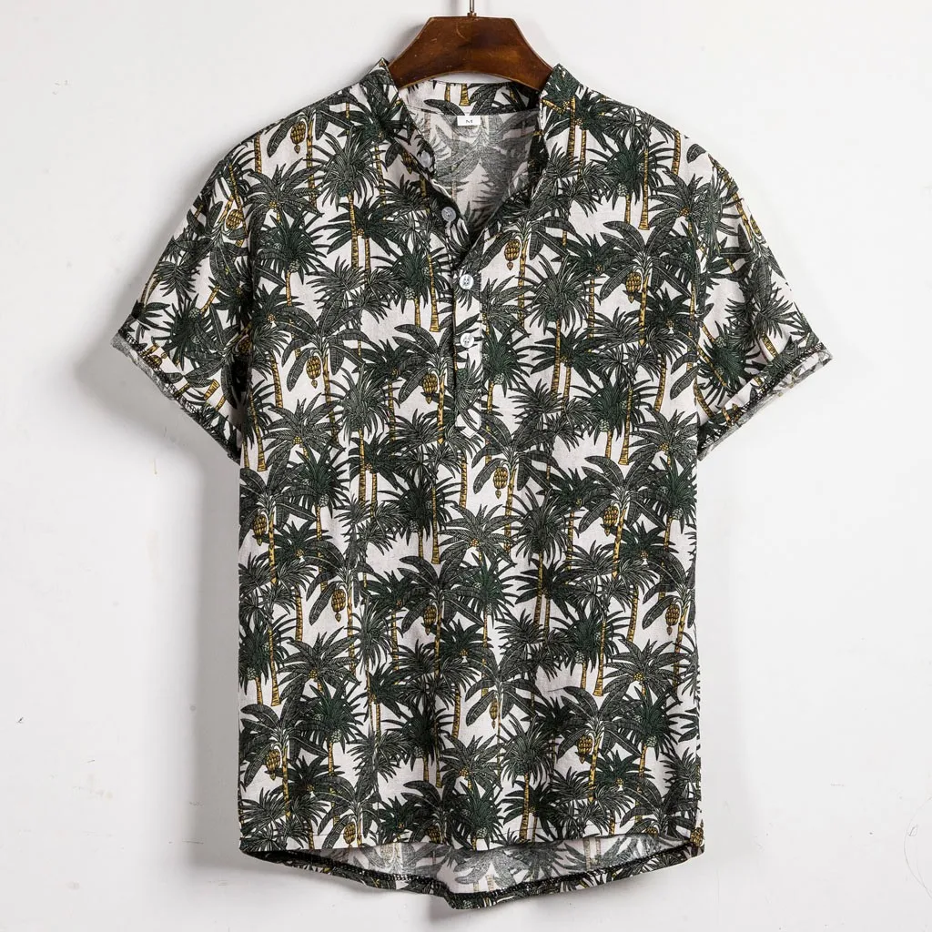 

Short Sleeve Men Shirt Hawaiian Cotton Linen Shirt Male Fit Summer Pattern Shirts Flamingos Mens Dress Shirts Plus Size