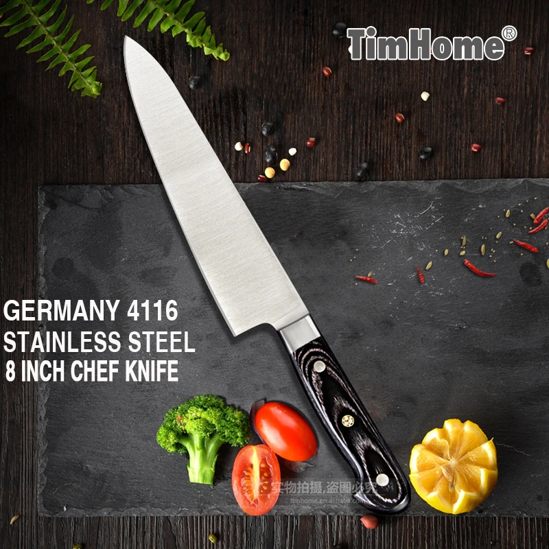 Профессиональный 8-дюймовый поварский нож для кухни Германия 4116 сталь японский кухонный нож из нержавеющей стали с цветным деревянной ручкой