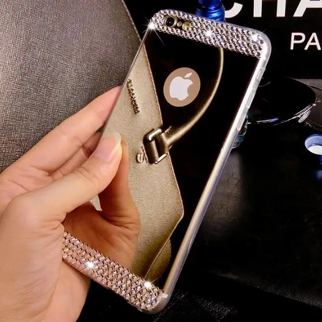 Роскошный блестящий зеркальный чехол из ТПУ со стразами для Iphone 6 6s Plus 5 5S Se 7 8 X XS MAX