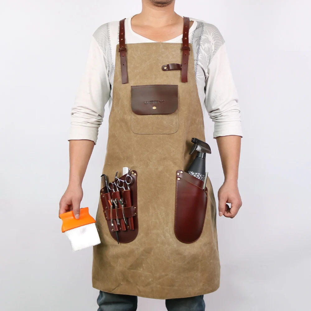 WEEYI Salon Thickness Waxed Canvas Apron Hairdresser Barber with