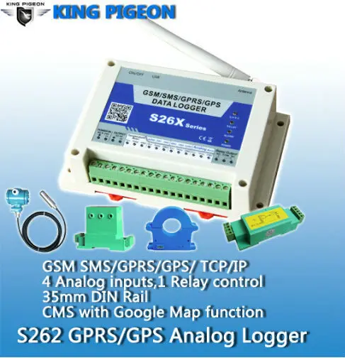 GSM GPRS удаленный беспроводной 4 аналоговых входа регистратор данных S262 статус мониторинга включает температурный режим, поток, состояние питания, PH