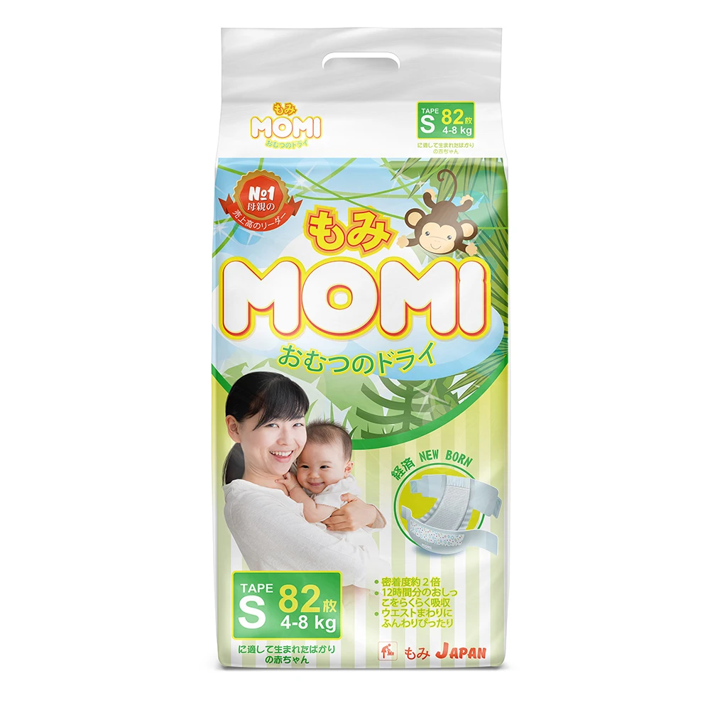 Подгузники MOMI S( 4-8 кг), 82 шт