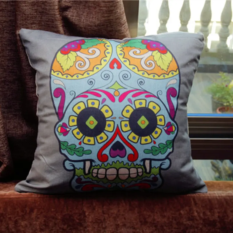 Mexican Skull Printed Cotton Linen Pillowcase Decorative Pillows Cushion Use For Home Sofa Car Office Almofadas Cojines