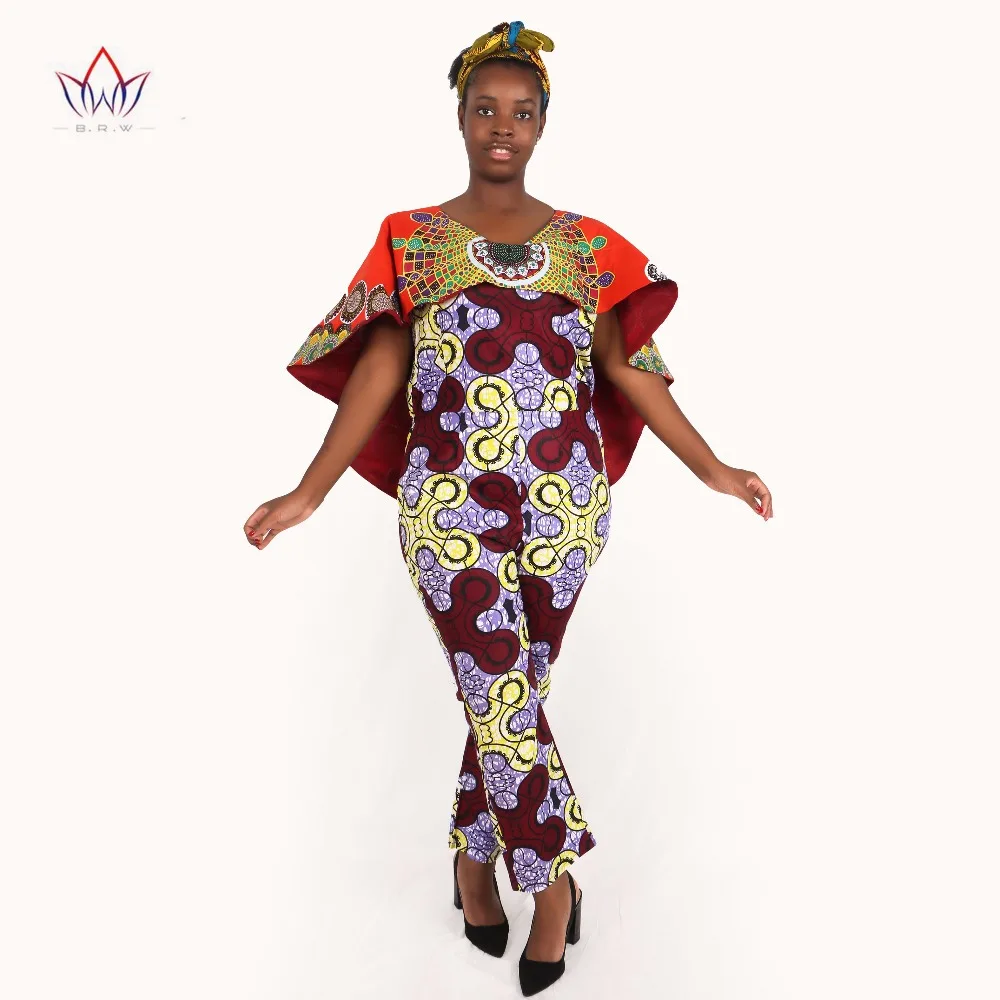 

BRW New African Clothes Bodysuit Women African Clothing Long Pants Rompers Jumpsuit Bazin Riche African Dress for Women WY1405