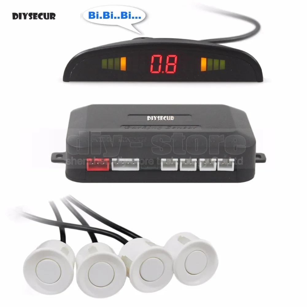 DIYSECUR Auto Parkplatz Radar Sensoren Backup Radar System mit Led-hintergrundbeleuchtung Display + 4 Sensoren DIYSECUR Auto Parkplatz Radar Sensoren Backup Radar System mit Led-hintergrundbeleuchtung Display + 4 Sensoren