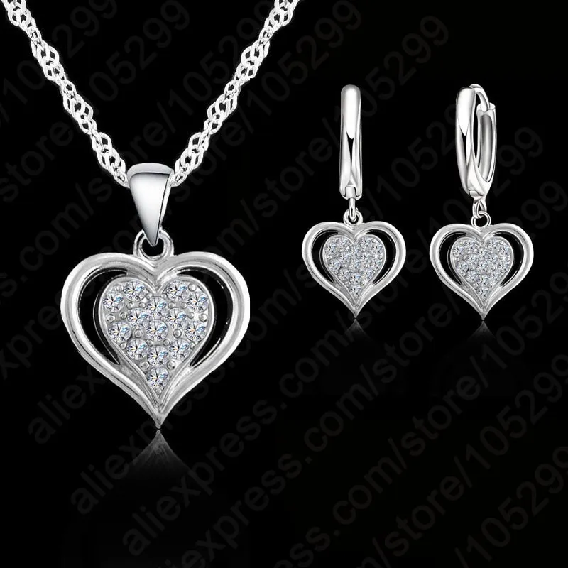 Collana Donna Doppio Cuore In Argento 925 Con Zirconi - Robertini Con Astuccio