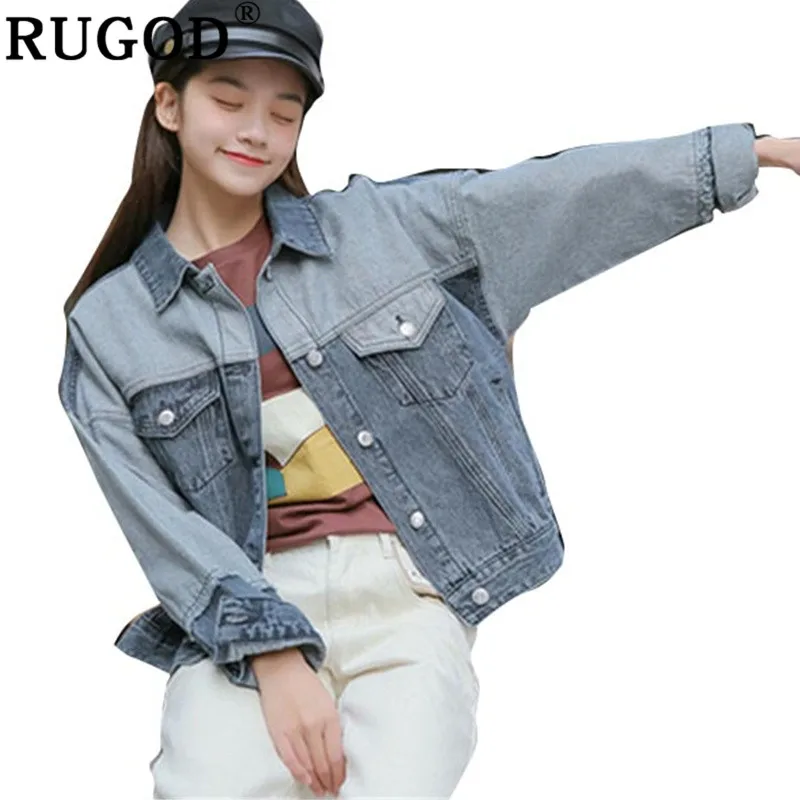 RUGOD новая короткая женская джинсовая куртка пальто с длинным рукавом винтажная модная женская джинсовая куртка 2019 Весна Новое Женское