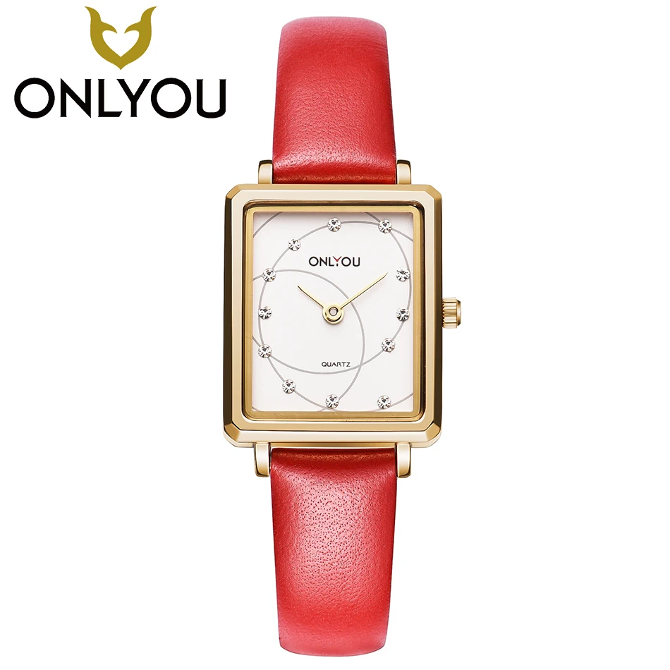 

ONLYOU Women Watches Fashion Diamond Square Wristwatch Ladies Luxury Mesh Watch Female Simple Leather Waterproof Quartz Clock