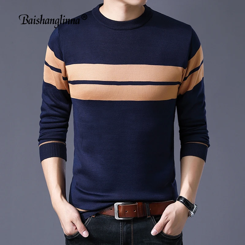 Baishanglinna Sweater Men Casual O-Neck Pullover Men Winter Warm Slim Fit Long Sleeve Mens Sweater Knitted Wool Pull Homme 18110