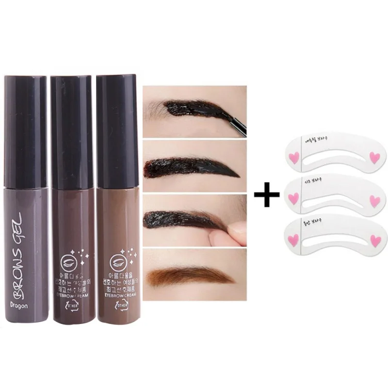 

Eyebrow Enhancer Long Lasting Waterproof Eyebrow Gel Peel-off Tint +3pcs Natural Eyebrow Stencil