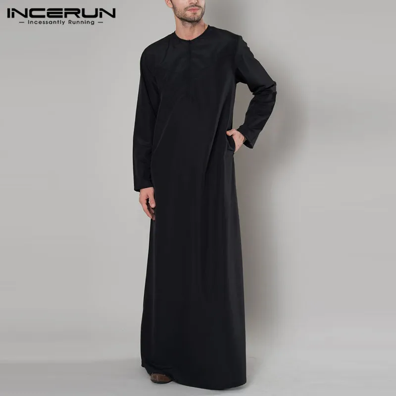 Исламский арабский мусульманский кафтан для мужчин с длинным рукавом на молнии Свободный О-образный вырез abaya халаты Саудовская Аравия для мужчин jubba ТОБ кафтан INCERUN