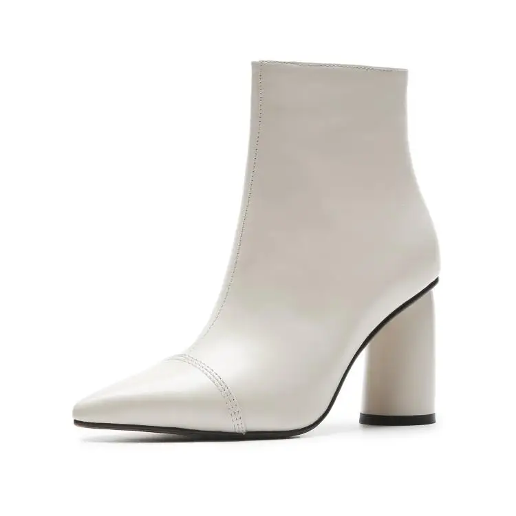 Г., дизайнерские женские пикантные полусапожки с острым носком женские зимние ботинки «Челси» из натуральной кожи белого цвета на высоком каблуке 8 см с круглым носком, Botines