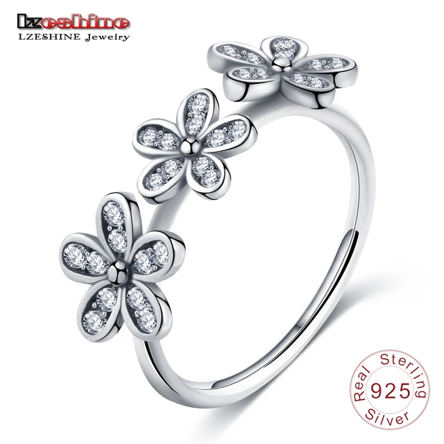 LZESHINE 925 Sterling Silver Jewelry Finger Rings with AAA Crystal Flowers Silve LZESHINE 925 Sterling Silver Jewelry Finger Rings with AAA Crystal Flowers Silve