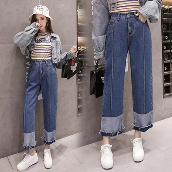 

5xl plus big size jeans panty women spring summer style autumn 2018 feminina straight wide-legged denim pants female A5128