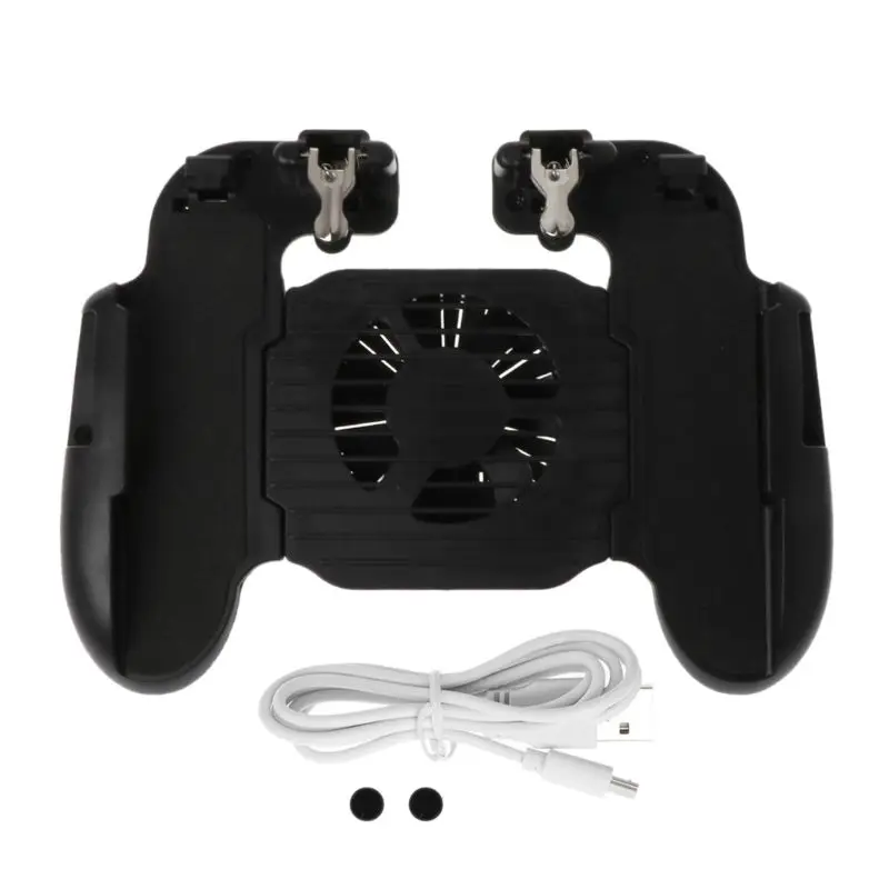 

4 in 1 Mobile Gamepad Controller Phone Handgrip Free Fire Buttons L1R1 Trigger Joystick Holder Stand Cooling Fan for 4-6.3inch S